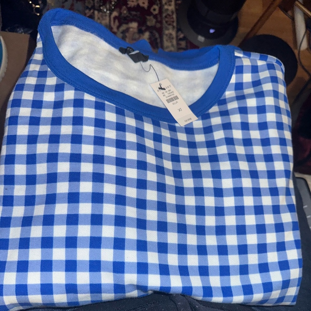 Talbots Blue and White Gingham Sweatshirt